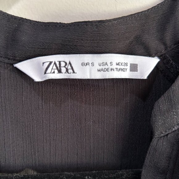 Zara | Chiffon Tiered, Ruffle collar V-neck Maxi Dress Black | SZ Small Women's - Picture 9 of 15